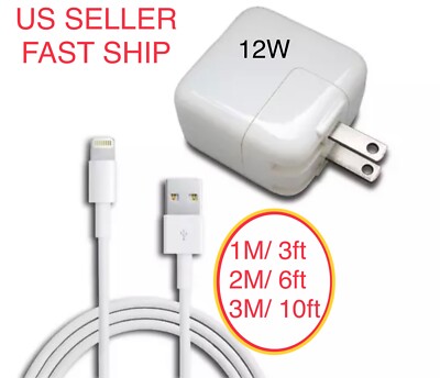 For iPhone 8 7 X iPad 2 3 4 Air 1M 2M 3M Cable 12W USB Charger Power Adapter