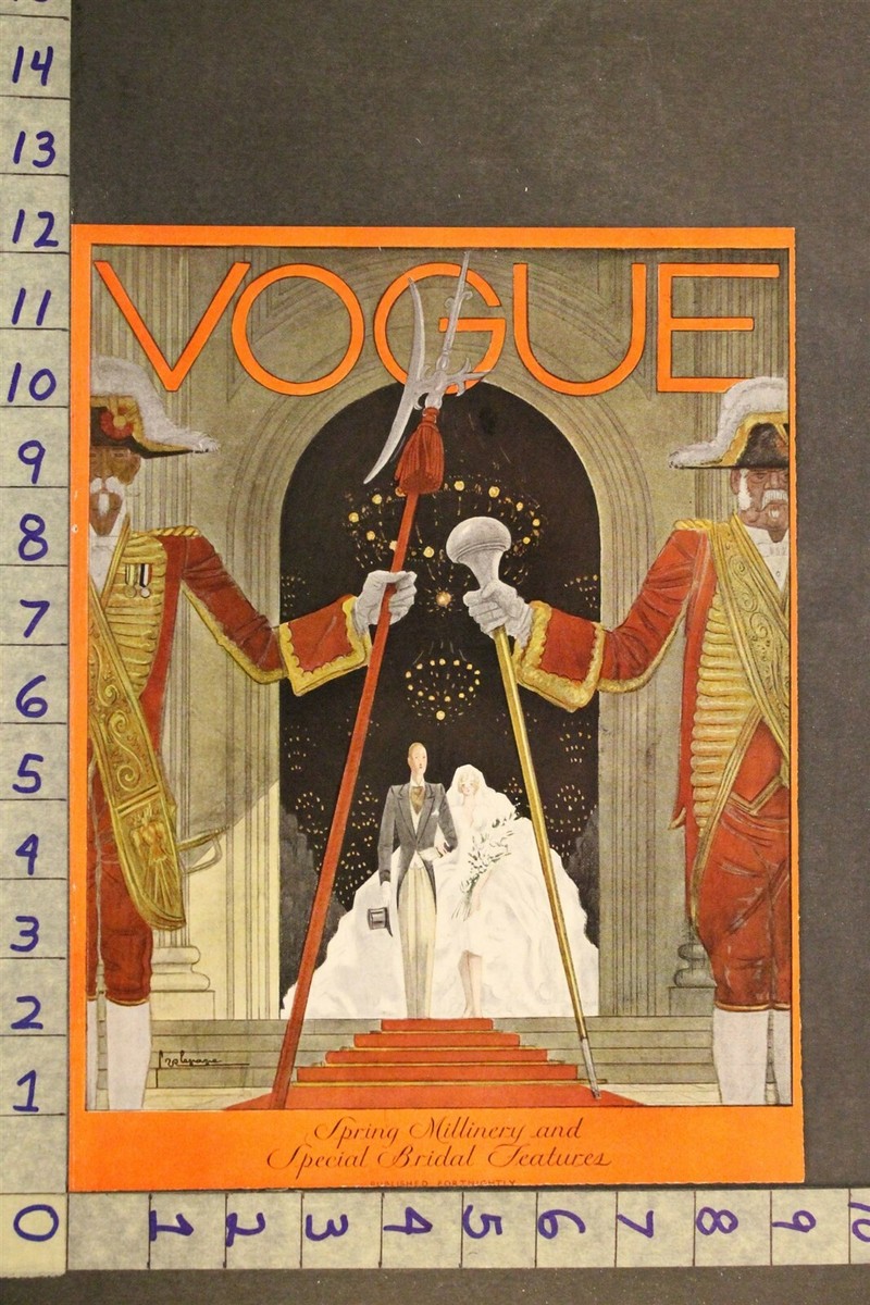 1929 ORIGINAL VINTAGE VOGUE COVER ART LEPAPE WED MARRIAGE ROYAL