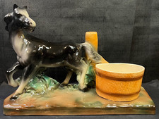 VTG Large Ceramic Black HORSE by Trough PLANTER 13.5"L x 9.25"T Country Western