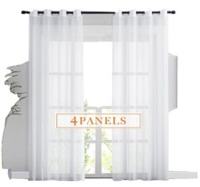 RYB HOME 4 Panels White Sheer Curtains, Extra Long Voile Sheer Drapes 54  x84  