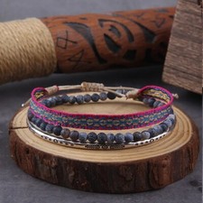Tibetan Buddha Bracelets Rope Chain Weathered Beaded Blue Natural Stone Jewelry