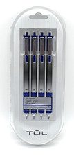 TUL Retractable Gel Pens, Needle Point, 0.5 mm, Silver Barrel, Blue Ink, 4 Pens