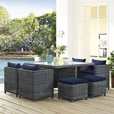 Modway Summon 9 Piece Outdoor Patio Sunbrella® Dining Set in Canvas Navy