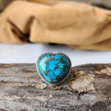 Blue Copper Turquoise Gemstone Ring 925 Sterling Silver Gift For Girlfriend Ring