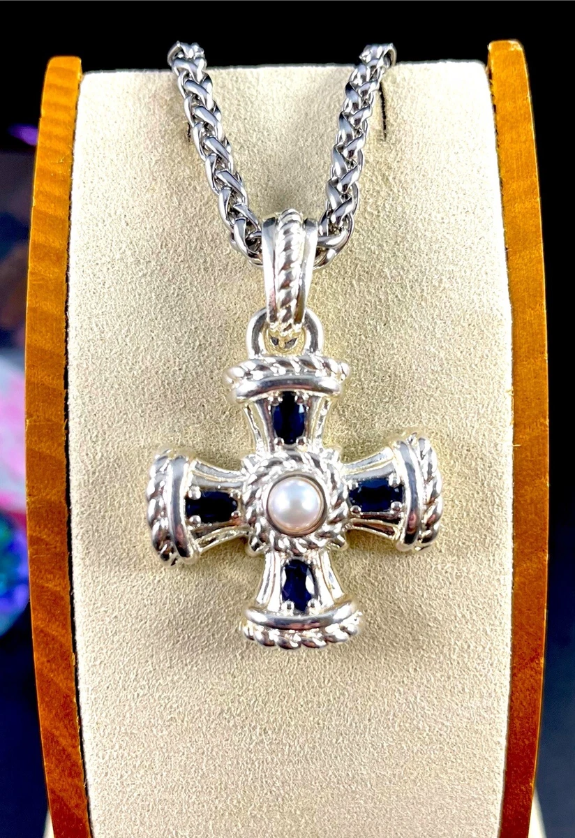 NIB JUDITH RIPKA 925 STERLING NATURAL SAPPHIRE MALTESE CROSS