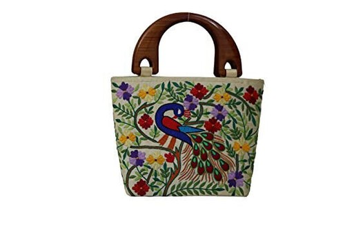 Indian Traditonal Embroidered Peacock Designer Handbag for Girls and Women - Picture 2 of 4