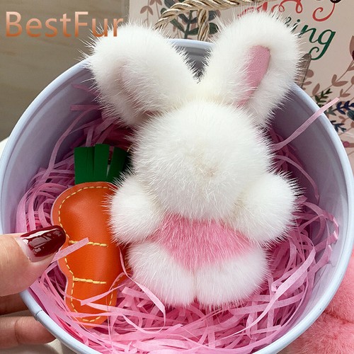 12cm Cute Real Mink Fur Rabbit BunnyToy Kid Gift Keyring Bag Car Phone Pendant - Picture 11 of 16