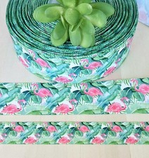 7/8  1.5" 1 YD Pink Flamingo Grosgrain Ribbon Palm Trees Tropical Wreaths Bow