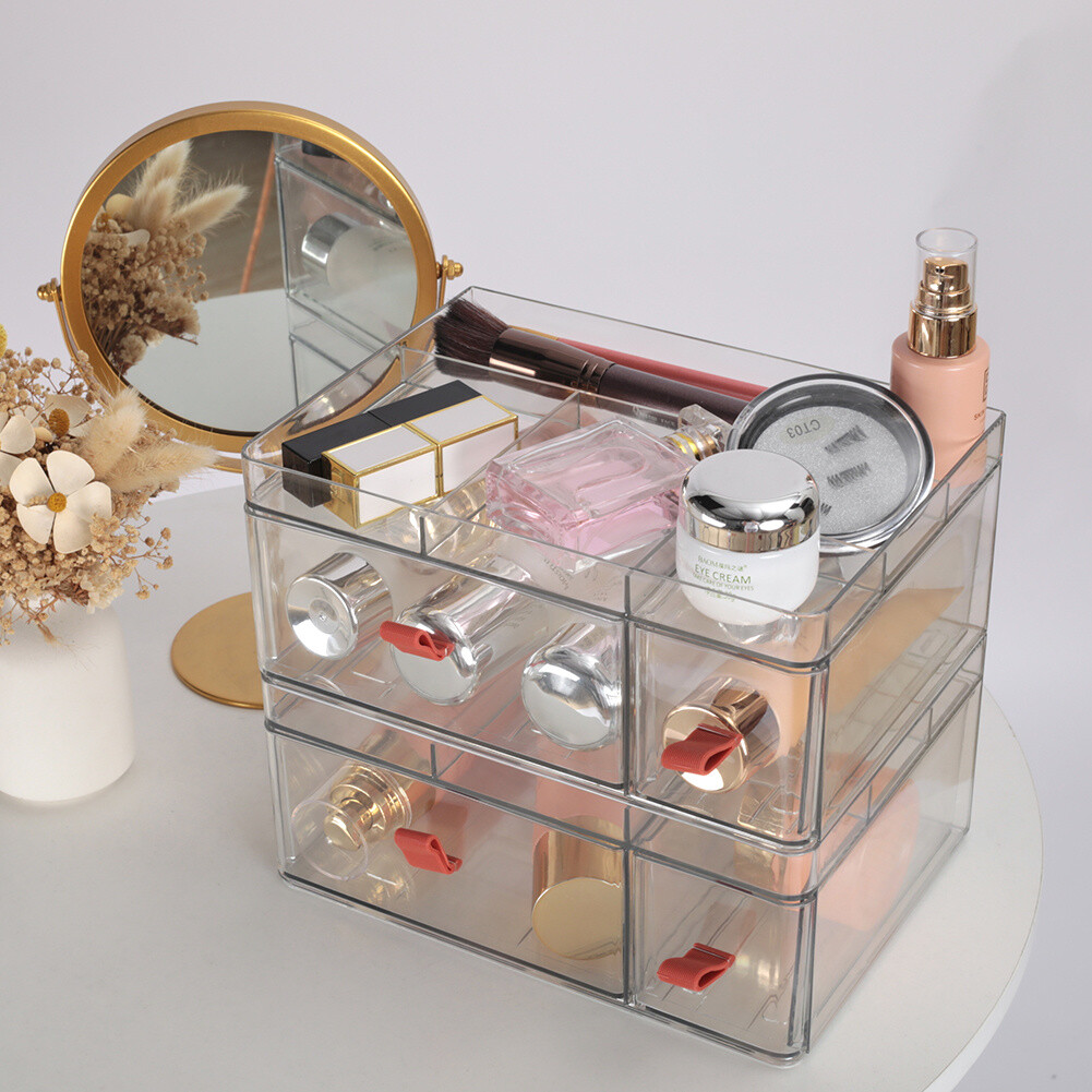 Clear Storage Box Small Tabletop Desktop Organiser with Grids