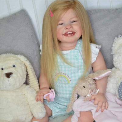 28'' Reborn Baby Doll Painted Smile Toddler Girl Rooted Long Hair Cloth Body Gift