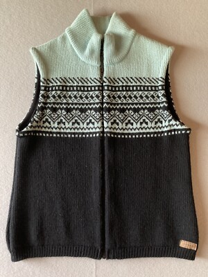Kootenay Women's Sweater Vest Medium Green Fair Isle Pure Wool #2102
