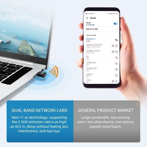 Dual Band 600Mbps USB WiFi Wireless Dongle AC600 Lan Adapter 2.4GHz Network A5V9 - Picture 12 of 12
