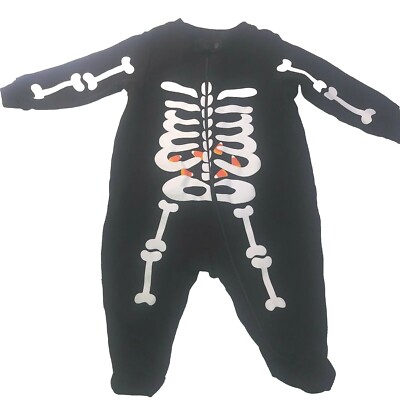 Faded Glory 0/3 Month Infant Baby Kids Glow in Dark Skeleton Black Zip One Sleep