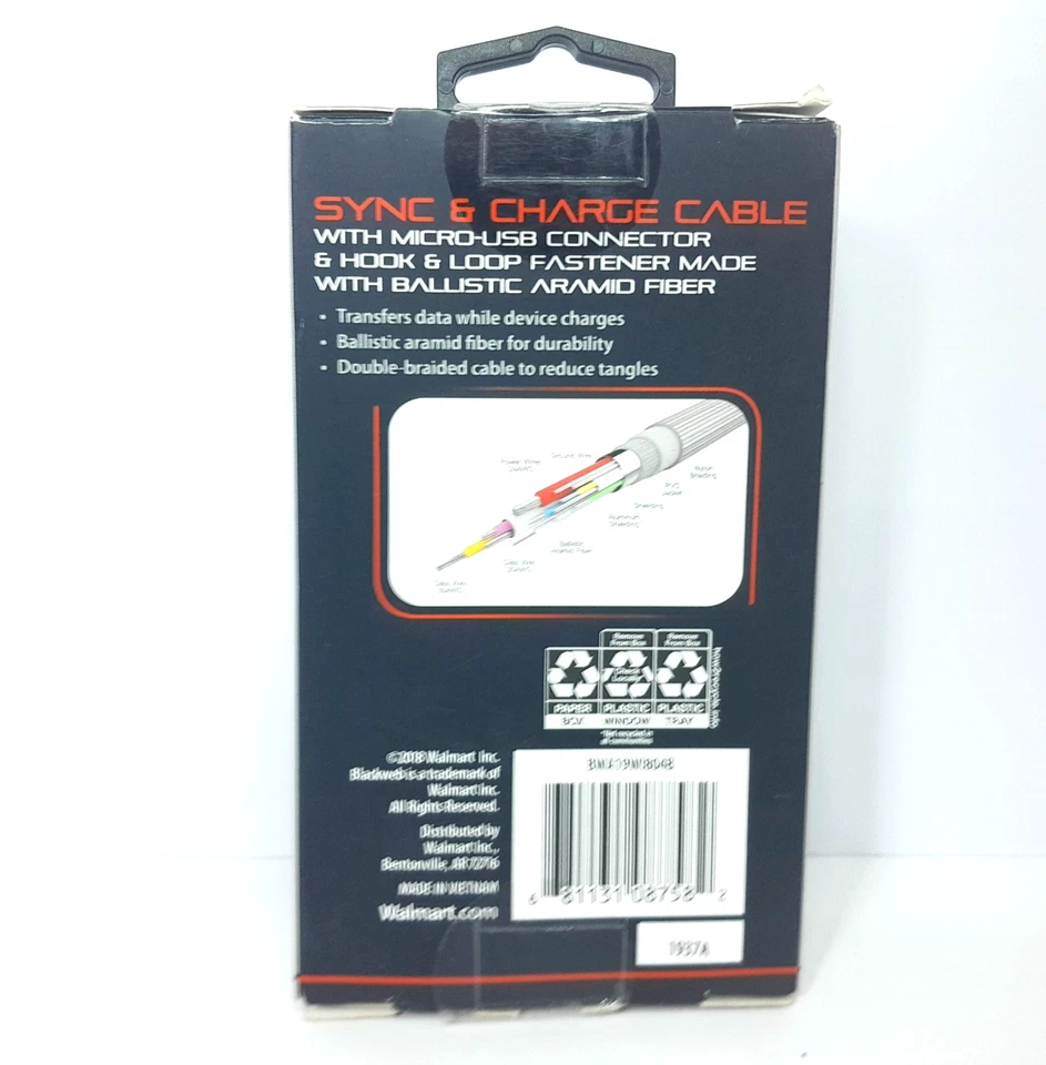 Кабель Blackweb USB на Micro-USB, для синхронизации и зарядки плетеный полиэстер 6 футов - Изображение 2 из 4