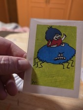 ACEO Original Painting Acrylic 2.5x3.5 Goblin Flintstones Gruesomes Vintage TV