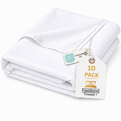 Threads+ Twin Flat Sheet   100 GSM, 96 x 66, Soft Microfiber, (10 Pack White)