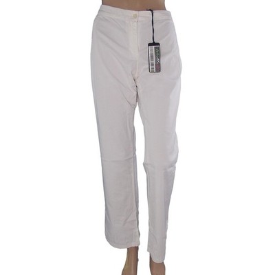 Benetton Womens White Pants Size M Cotton Classic Straight Leg Mid Waist