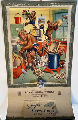 7up Royal Soda Works Lawson Wood Monkeys Office Calendar 1956 Seasons Greetings