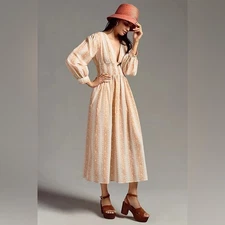 Mille Camille Mumbai Stripe Long Sleeve Printed Floral Maxi Dress NEW NWT Small