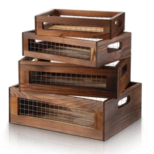 4 Pcs Wooden Nesting Countertop Baskets 4 Size Wooden Storage Box with Handle...