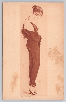 Max Bruning Kunst Glamour Frau liegend Skizze EW Sachsen Postkarte