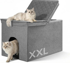 Cat Litter Box Enclosure for Odor Control, Hidden Cabinet Cats Litter Ottoman wi