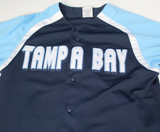 VTG Tampa Bay Rays Dynasty Baseball Jersey Medium Navy Embroidered Button Front