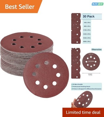 Versatile 5-Inch Sanding Discs - 30 Pack with Grits 40-600 for All Your Projects