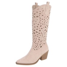 Damen Cowboyboots mit perforiertem Look Ital-...