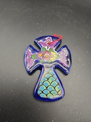 Mexican Pottery Talavara Cross Wall Hanging - Multicolor - Hand Painted