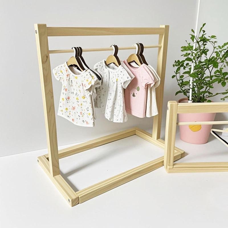Mini Wooden Clothes Rack for LUFUFU - Cute Display Stand for Doll Outfits