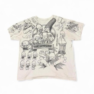 The Simpsons AOP Matt Groening Liquid Blue 2013 White Graphic T shirt Men s L