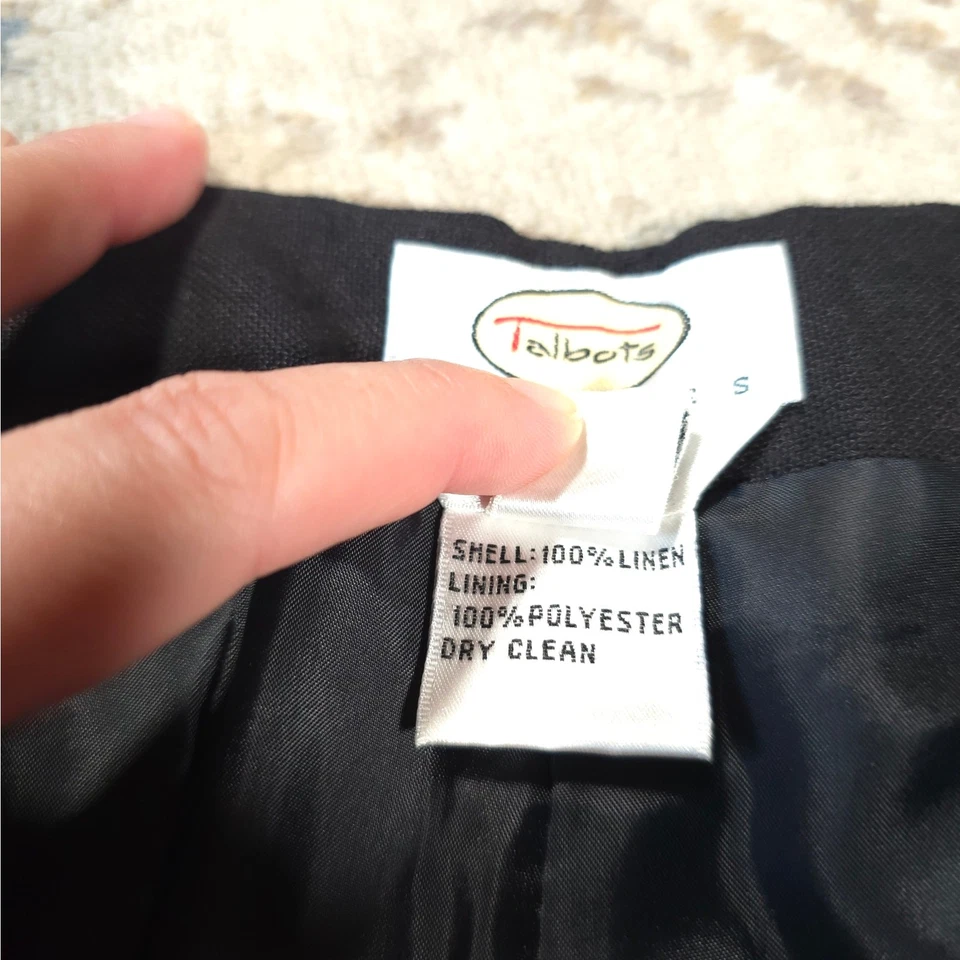 Pantalones clásicos negros vintage Talbots 100 % lino irlandés para mujer talla 10 carrera Foto 4 de 4