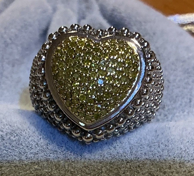 Precioso anillo de plata de ley brillante con diamantes amarillos y blancos genuinos K/L Foto 2 de 4