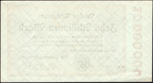 10 Million mark 1923 - Series: Bo 32 073481 Reichsbahn (Railroad) note -VF-#F3 - Picture 2 of 4