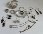 Sterling Silver & Gold Jewelry Lot Rings Bracelets Earrings Vintage Gemstones