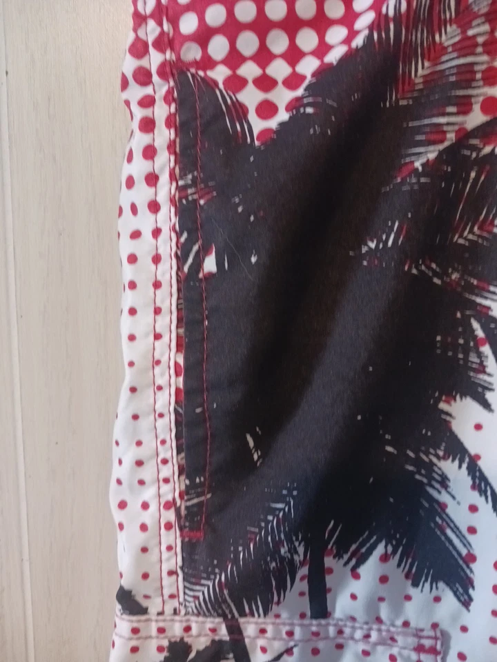 Joe Boxer Swim Trunks Men Sz L 10" Inseam  Black White Red Palm Trees Mesh Lined - Image 3 of 4