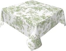 Spring Summer Sage Green Floral Square Tablecloth 54 Inch Vintage Chinoiserie