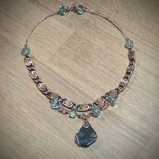 Handcrafted - Deep Eddy - Solid Copper Blue-Green Agate Vintage Beaded Necklace