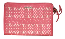 STELLA & DOT Zip Around Wallet Clutch Coral Pink Laser Cut Faux Leather