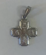 Silver Toned Four Way Cross I am Catholic Please Call Priest .75” Medal Pendant