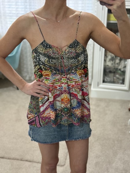 INOA sequins beaded gemstone crystal adjustable top pink Floral Camisole Aje sir