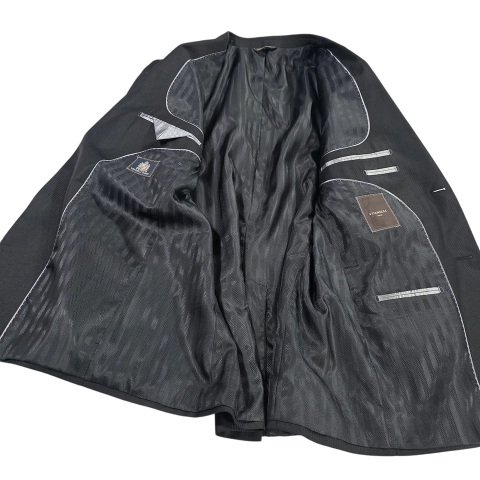 Vitarelli Italy Suit Set Mens Black S42R Solid Lined Viscose Two Front Button - Image 4 of 4