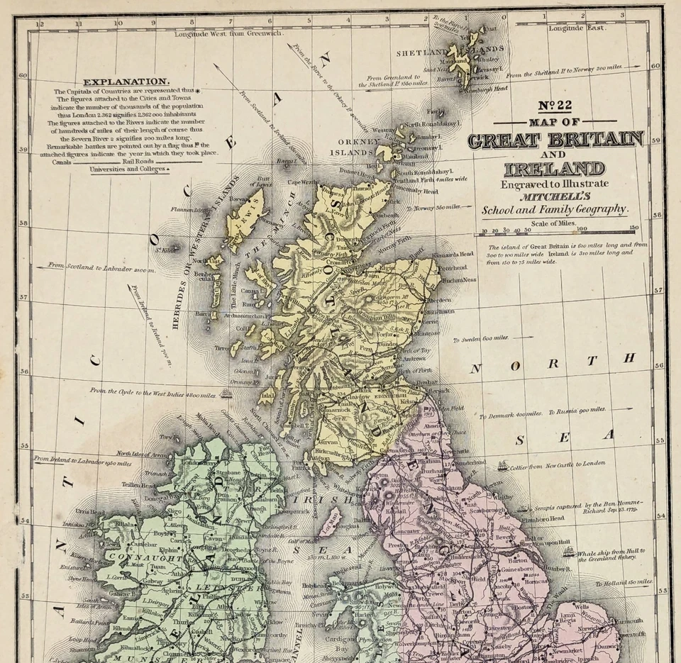 Mapa 1854 IRLANDA - INGLATERRA - GALES - ESCOCIA ORIGINAL (10,5X8) ANTIGUO Foto 2 de 3