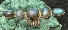 Large 5 Stone Labradorite Sterling Silver Cabochon Statement Ring 17.4g Size 7