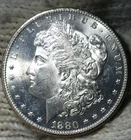 1880-s Morgan Silver Dollar Brilliant Uncirculated  Slight Cameo With  Mirrors