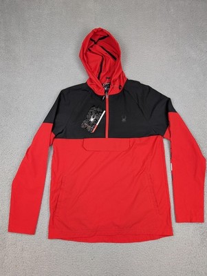 Spyder Windbreaker Jacket Mens Small Red Black Hooded 1/2 Zip Pullover Anorak