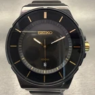 Seiko Watch Men 43mm Black Dial Black Tone Date Round 7N42-0FK0 New Battery