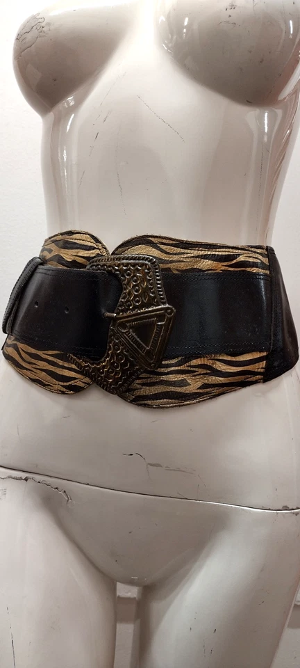 复古紧身胸衣风格宽腰带重型皮革金属 20 世纪 80 年代骑手新浪潮 80 年代 S/M — 第 2/4 张图片