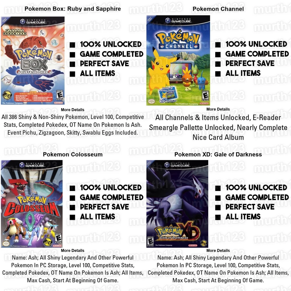Unlocked Pokemon Colosseum & XD Gale of Darkness GameCube Memory Card 100% Saves - Image 2 of 4
